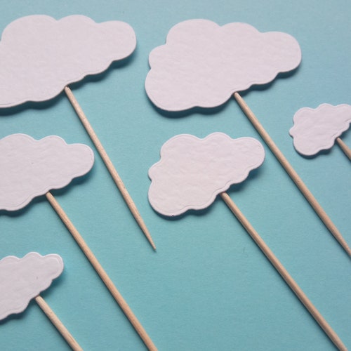 Adornos para cupcakes con nubes mixtas, palillos de comida, decoración para cupcakes, fiestas, tarjetas, cumpleaños, nacimientos, ocasiones, bautizos, baby showers, nombres de bebés.