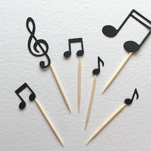 Black Music Notes Set Cupcake Toppers Food Picks Cup Cake Party Decoration Card Picks Party Birthday Musician Keys Musical