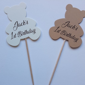 Personalised Cute Teddy Bear 1st Birthday 2nd 3rd Cupcake Toppers Girl Boy New Food Picks Cup Cake Party Decoration Occasion Brown Recycled