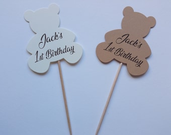 Personalised Cute Teddy Bear 1st Birthday 2nd 3rd Cupcake Toppers Girl Boy New Food Picks Cup Cake Party Decoration Occasion Brown Recycled