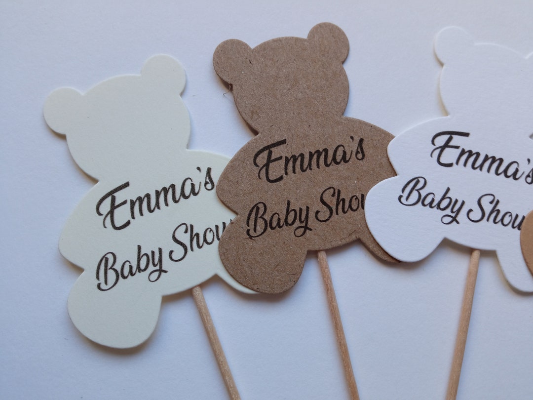Personalised Cute Teddy Bear Baby Shower Cupcake Topper Girl Boy Name ...