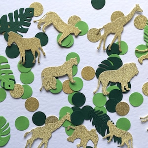 Jungle Animal Table Confetti Gold & Green Toppers Safari Birthday Boy Girl Cake Sprinkle Decoration Card Party Baby Shower Glitter 1st