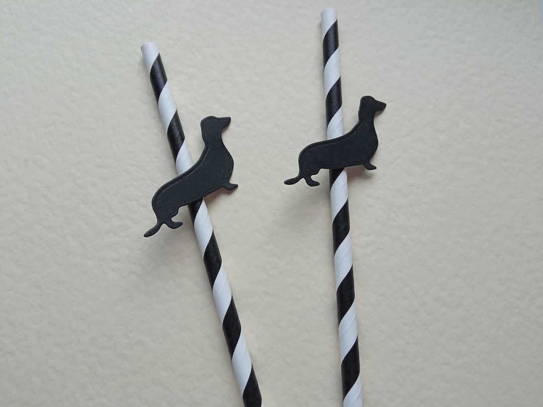 Black Dachshund Sausage Dog Drinking Straws Silhouette Party Decoration