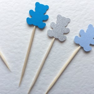 Cute Little Teddy Bear Baby Shower Cupcake Toppers 1st Birthday Girl Boy Mum to be Pink Blue Food Picks Cup Cake Party Decoration Occasion