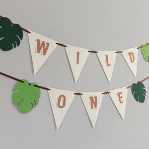 WILD ONE Jungle Leaf Leaves Theme Birthday Bunting Palm Tree 1st Wild One Baby Party Decoration Jurassic Girls Boys Flags Garland Happy B