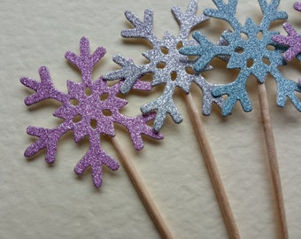 Snowflake Glitter Cupcake Toppers Food Blue Picks Cup Cake Party Decoration Snow Queen Ice Card Birthday Occasion Christening Baby Shower