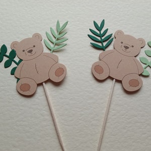 Cute Teddy Bear Baby Shower Sage Green Leaves Cupcake Toppers - Etsy