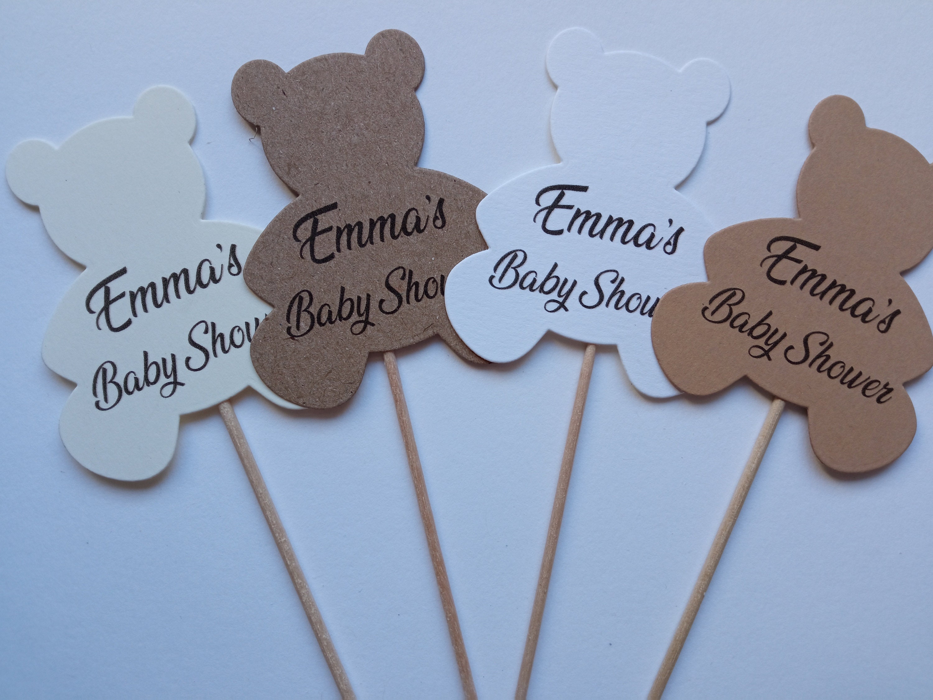 Personalised Cute Teddy Bear Baby Shower Cupcake Topper Girl Boy Name ...