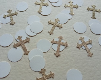 Cross Silver Gold Christening Baby Shower Circle Table Confetti Boy Girl Recycled Kraft Ivory Sprinkles Decoration Card Party Pink Birthday