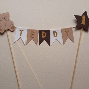 Personalised Vintage Brown Bear Teddy Star Birthday Age Bunting Cake Topper Picks Name Party Decoration Girls Boys Baby Shower Flags Garland