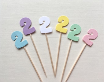Rainbow Pastel Age Number Cupcake Toppers Food Picks Cup Cake Party Baby Shower 2nd 3rd Decoration 1st Fantasy Birthday New Occasion Girls