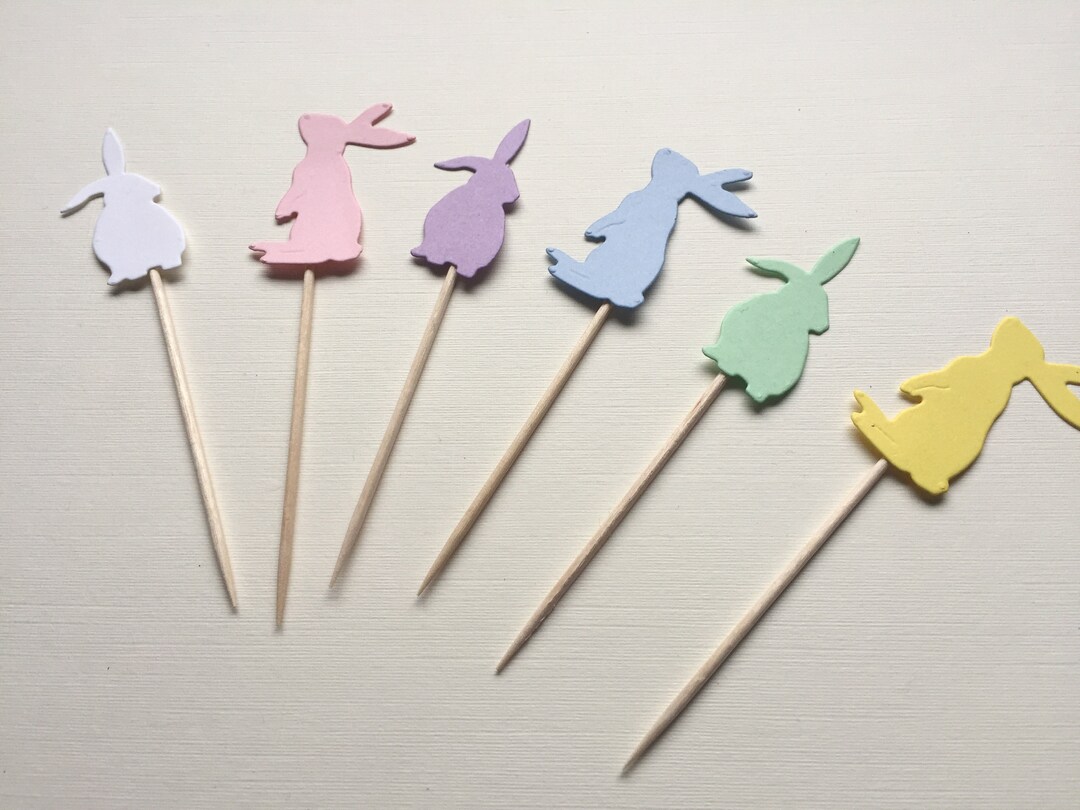 Pastel Rabbit Cupcake Toppers Food Picks Cup Cake Party Decoration 1st ...