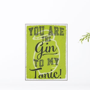 Gin and Tonic Cocktail Metal Sign, You Are The Gin To My Tonic, Drinking Gifts