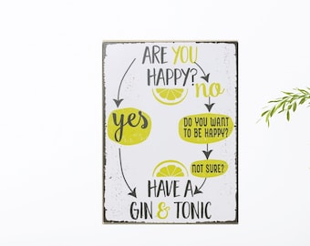 Retro Metal Sign For Bar, Gin And Tonic Cocktail Sign, Signature Drink Sign