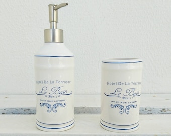 Distributeur de savon et porte-brosse à dents, ensemble d'accessoires de salle de bain de style campagnard français