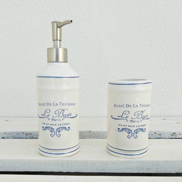 Soap Dispenser And Toothbrush Holder, French Country Style Bathroom Accessories Set