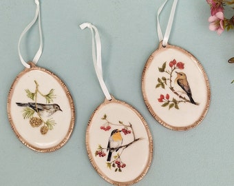 Christmas Tree Bird Ornaments, Porcelain Hanging Ornament, Vintage Aesthetic Xmas Decor