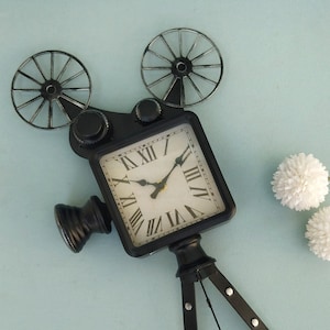Vintage Film Movie Camera Table Clock, Industrial Analog  Floor Clock, Movie Lover Gift