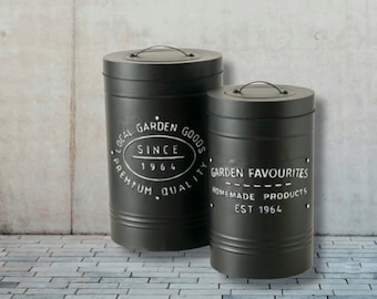 Black Metal Garden Waste Bin Set Of 2, Unique Laundry Basket For Men's Bathroom, Rustic Kitchen Decor