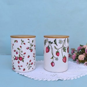 Porcelain Coffee Sugar Canister Set, Cute Strawberry Jar With Lid, Fruits Kitchen Decor