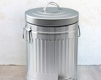 Papelera rústica de metal plateado, pequeña, con decoración rústica francesa