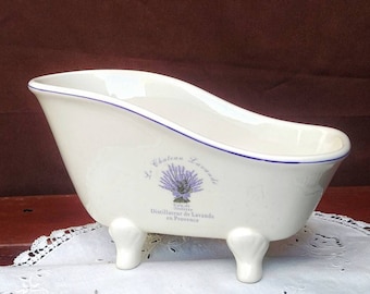 Vintage Bathtub Soap And Sponge Holder, Porcelain Bathroom Organizer