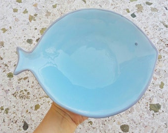 Large Ceramic Bowl, Contemporary Ceramic Dinnerware With Fish Design