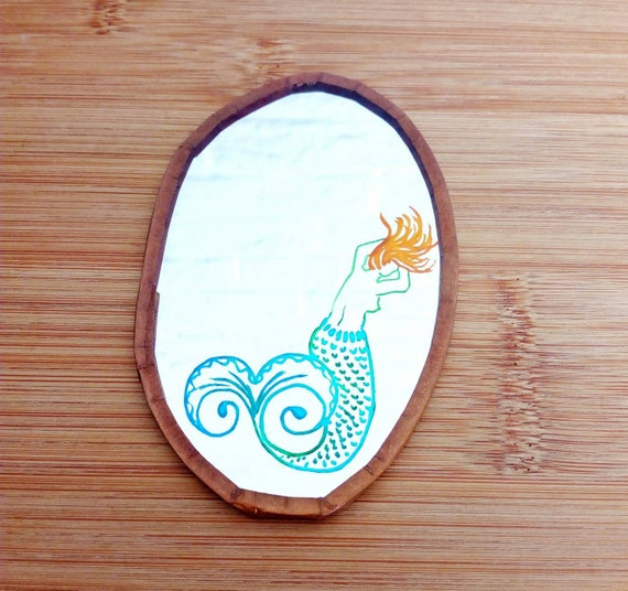 Vintage Mermaid Mirror, Handmade Compact Mirror
