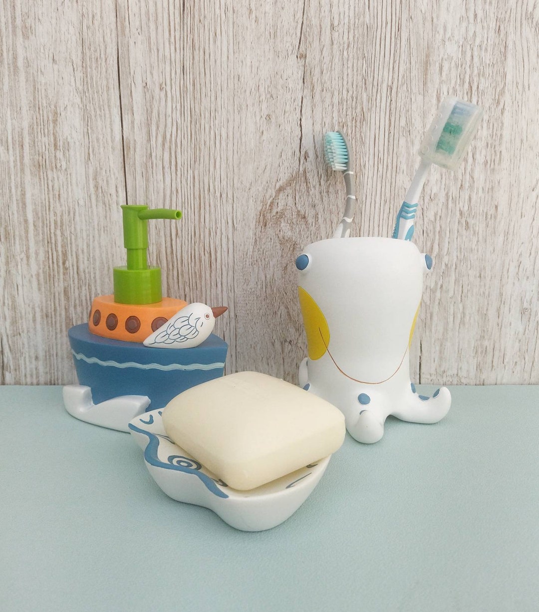 Boy Nautical Bathroom Set, Kids Soap Dispenser, Boat Dispenser Octopus ...