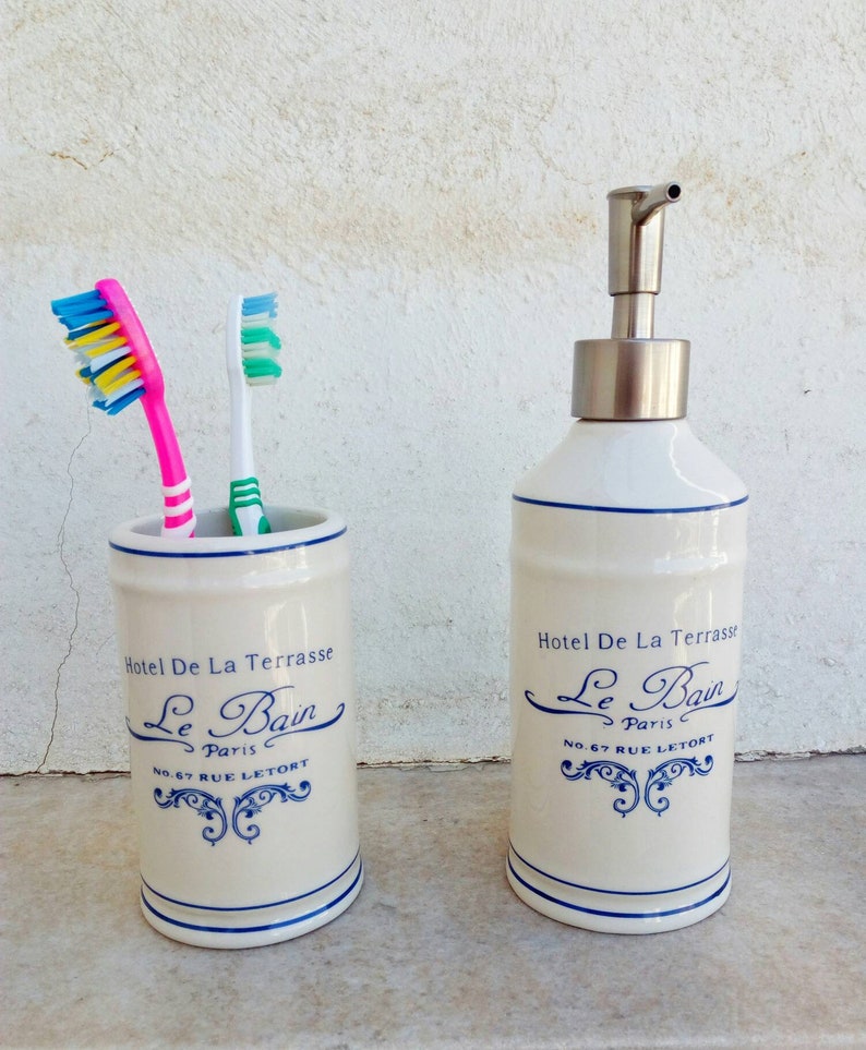 Soap Dispenser and Toothbrush Holder French Country Style Etsy UK
