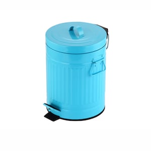 Turquoise Blue Retro Trash Can, 5 Liters Waste Paper Bin, Farmhouse Bathroom Accessories