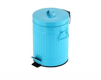 Turquoise Blue Retro Trash Can, 5 Liters Waste Paper Bin, Farmhouse Bathroom Accessories