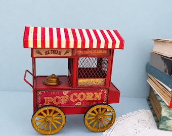 Large Collectible Retro Popcorn Stand, Miniature Ice Cream Cart, Fair Theme Party Table Decor