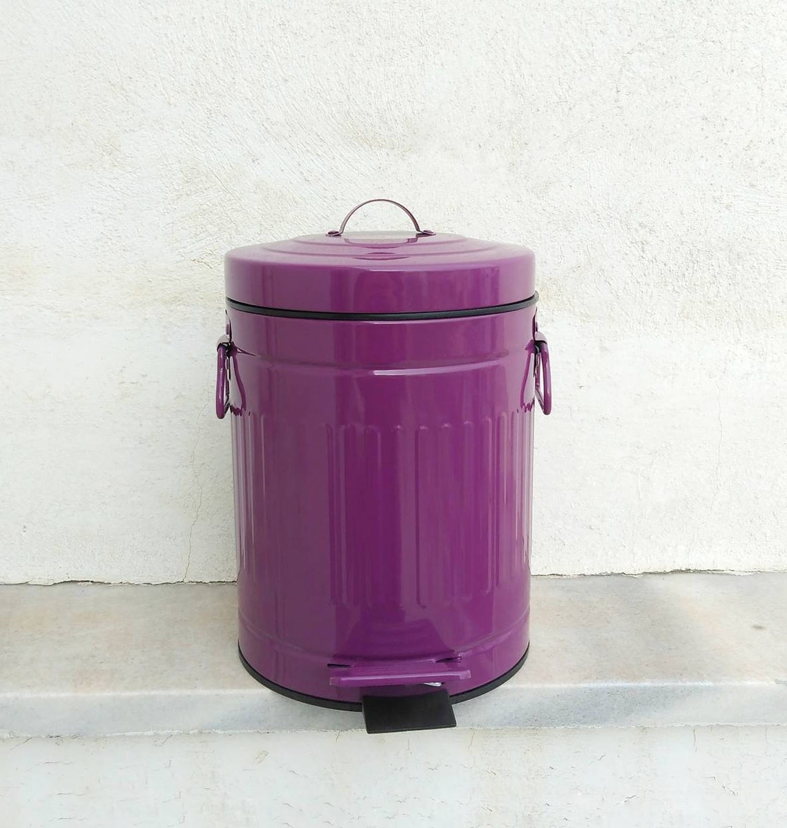 French Country Bathroom Trash Can Colorful Metal Bin Etsy