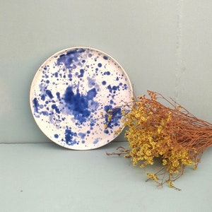 Gold Ceramic Rimmed Plates, White Porcelain Plate With Cobalt Splashes, Fine Dining Set Of 2