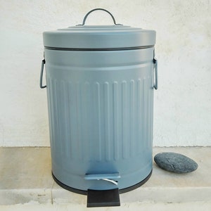 Blue Gray Farmhouse Trash Can, French Country Decor Small Metal Bin