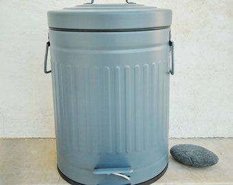 Blue Gray Farmhouse Trash Can, French Country Decor Small Metal Bin