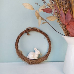 Easter Wreath With White Ceramic Bunny, Front Door Decor, Whimsical Fairytale Nursery Room Decor A