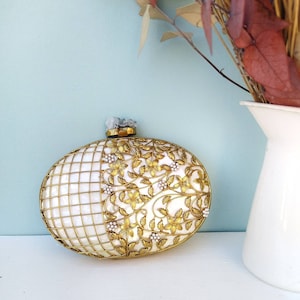 Wedding Clutch, Fancy Beaded Evening Bag With Ivory And Geode Closing, Bridal Purse