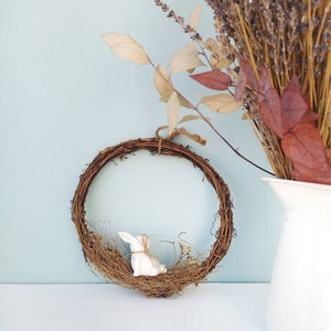 Easter Wreath With White Ceramic Bunny, Front Door Decor, Whimsical Fairytale Nursery Room Decor B