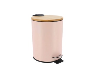 Pfirsich-rosa Metall-Mülleimer mit Bambus-Abdeckung, Baby-Mädchen-Kinderzimmer-Dekor, 2,5 Liter