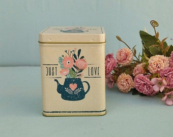 Herbal Tea Box, Loose Leaf Tea Storage, Vintage Style Trinket Tin Box With Lid, Tea Lover Gift