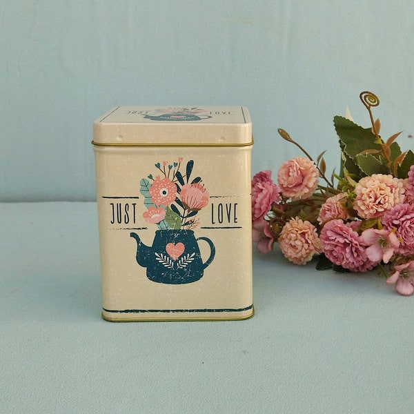 Herbal Tea Box, Loose Leaf Tea Storage, Vintage Style Trinket Tin Box With Lid, Tea Lover Gift