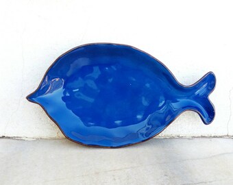 Piatto in ceramica blu, grande piatto per pesce, vassoio da portata per sushi