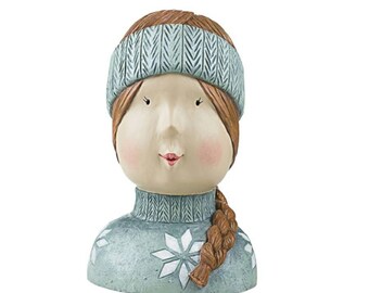 Ceramic Girl  With Beanie Bust Statue, Nordic Christmas Home Decor, Girl Nursery Shelf Decor