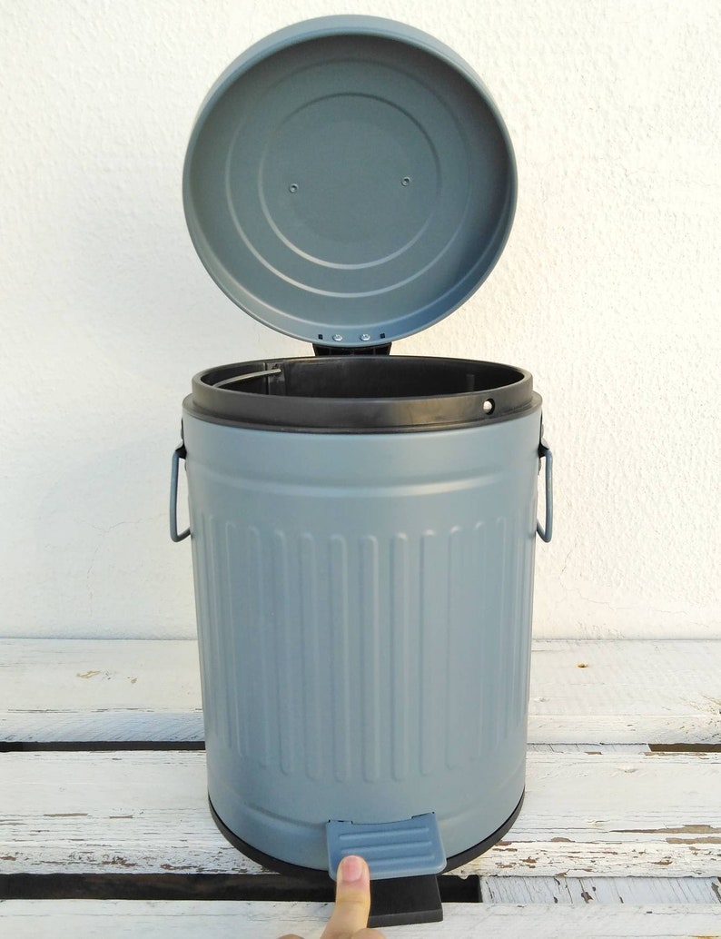 Blue Gray Farmhouse Trash Can, French Country Decor Small Metal Bin image 5