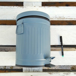 Blue Gray Farmhouse Trash Can, French Country Decor Small Metal Bin image 2