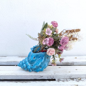 Ceramic Flower Seashell Vase, Nautical Planter, Shell Shaped Vase For Dried Flowers