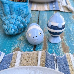 Ceramic Salt And Pepper Shakers, Porcelain Funny Fish Salt And Pepper Set, Beach House Kitchen Decor