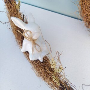 Easter Wreath With White Ceramic Bunny, Front Door Decor, Whimsical Fairytale Nursery Room Decor image 5